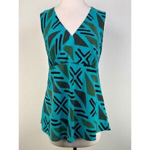 Tianello Soul of Africa Cindy Tank Teal Abstract Print Tencel USA V Neck Top M